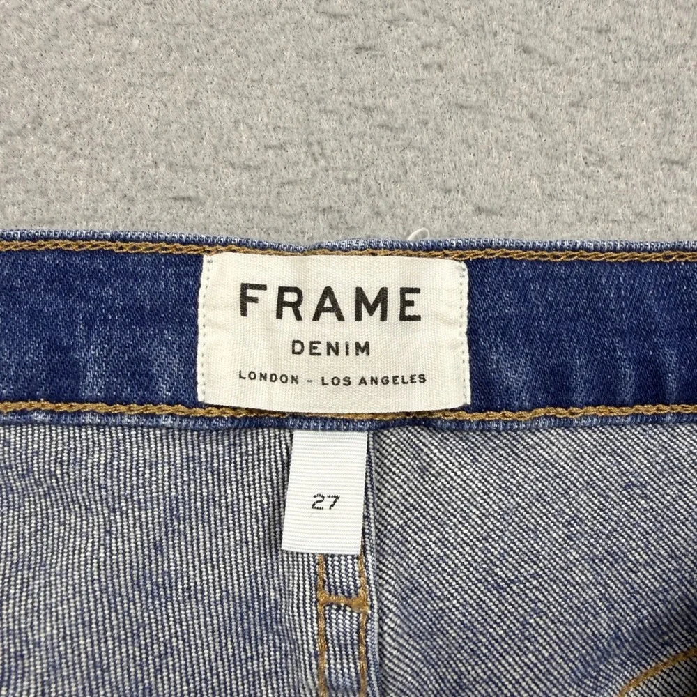 Frame Denim Le Brigette Raw Edge Shorts Long Water Blue Frayed Hem Womens 27